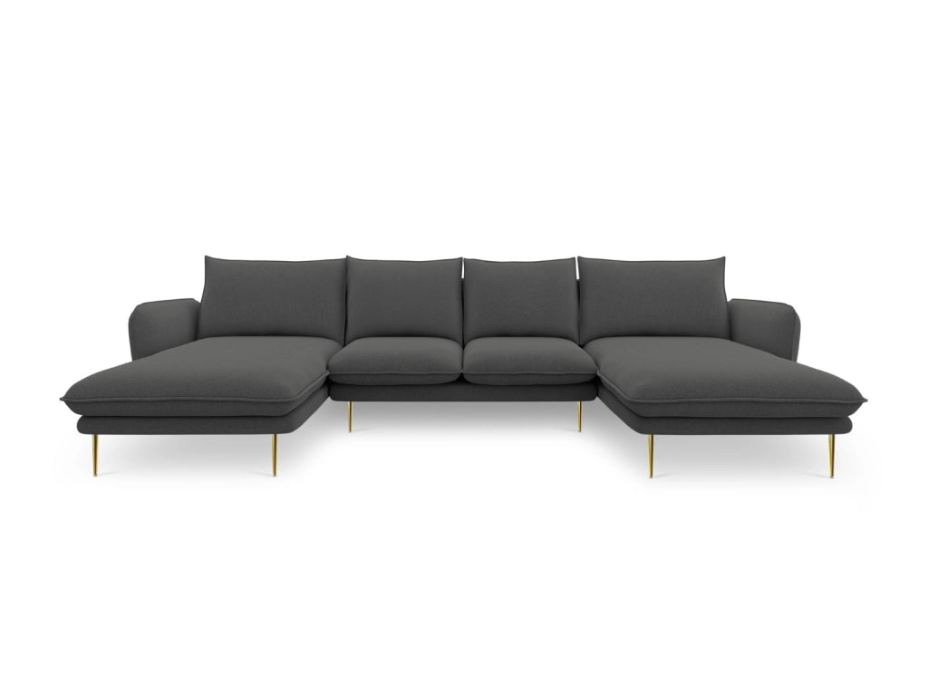 Cosmopolitan Design - Divano panoramico "Vienna" 6 posti in tessuto strutturato grigio scuro 