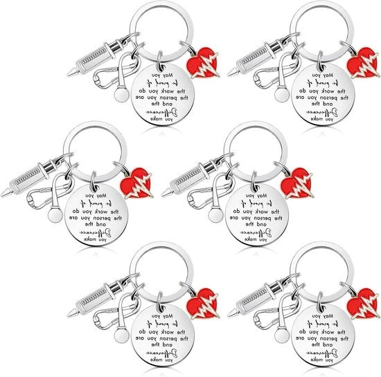 Set di 6 Chiavi con Stethoscoop per Infermiera con Supporto in Acciaio Inox