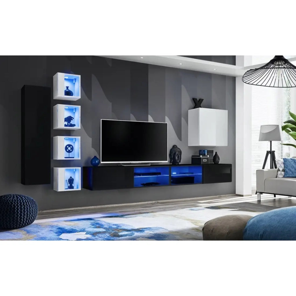 Set mobili da salotto SWITCH XXVI – Nero e Bianco – Illuminazione LED – Design moderno