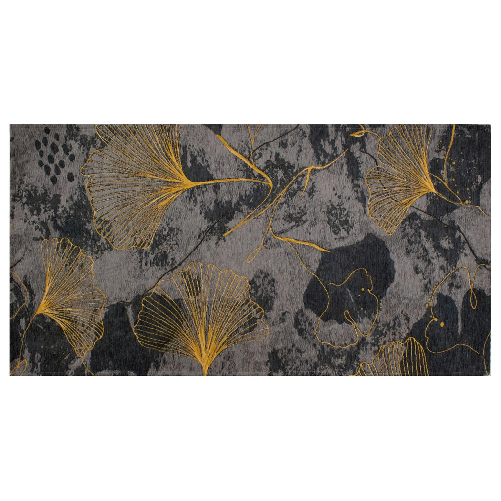 Tappeto Arredo Moderno Morbido in Ciniglia Ingresso Antiscivolo Prodotto Italiano  Soggiorno Camera Salotto Disegni Piazzati Cotone Varie Misure Grande Ginko/Antracite - 80x150 cm