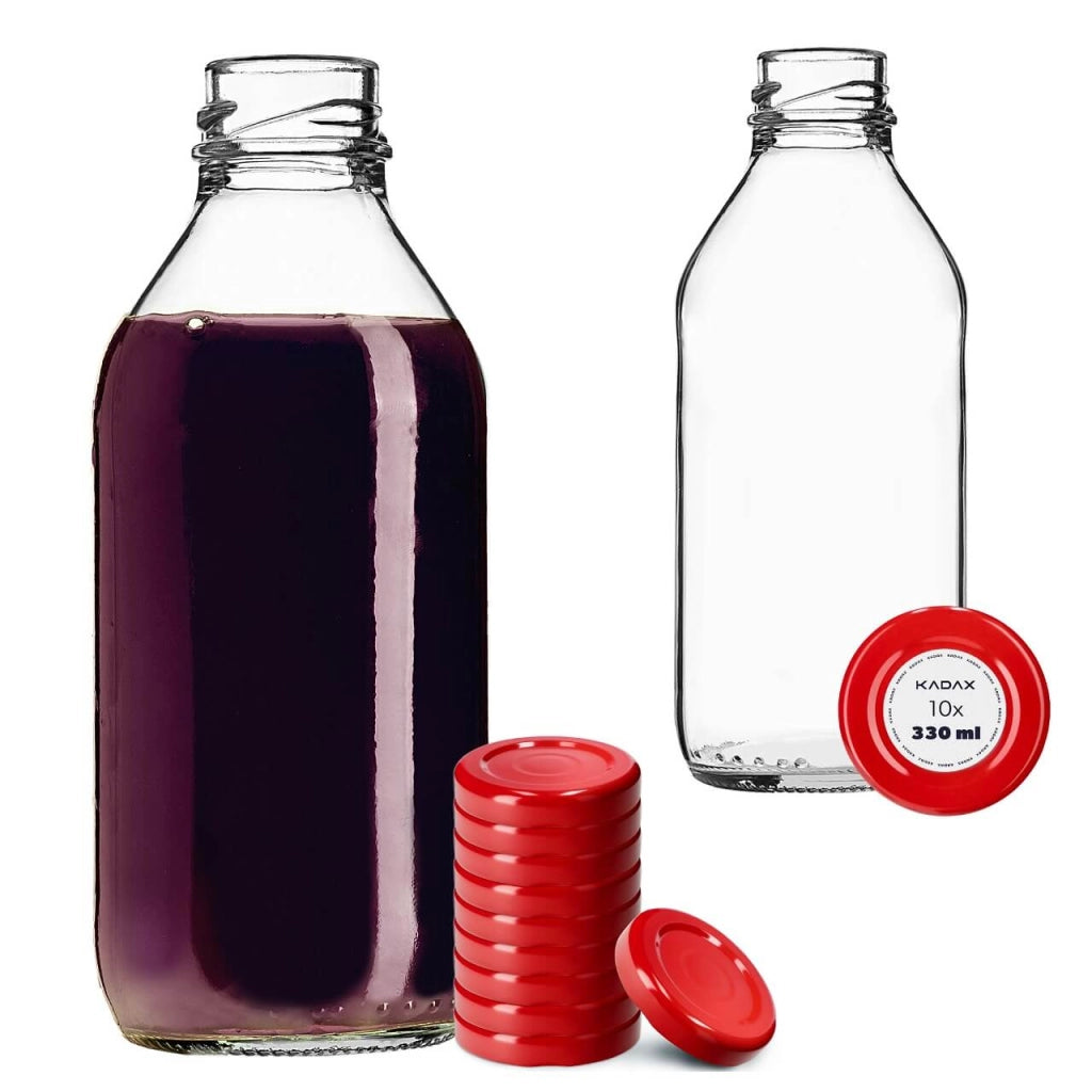 Bottiglia in vetro KADAX da 330 ml, bottiglie per vino, liquori, distillati clandestini, tappi Kubuś (10 pezzi).