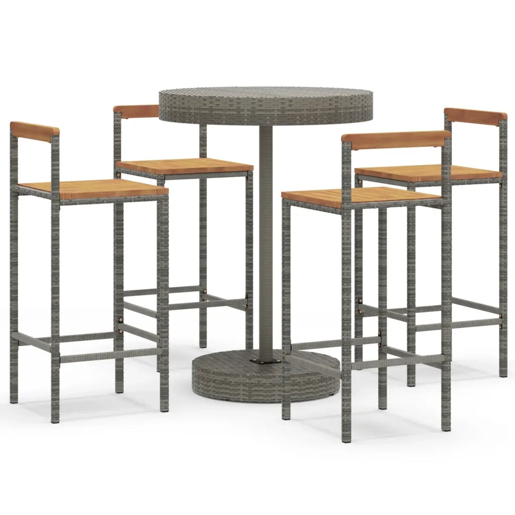 Set Bar Giardino 5pz Grigio Polyrattan e Legno Massello Acaciacod mxl 76717
