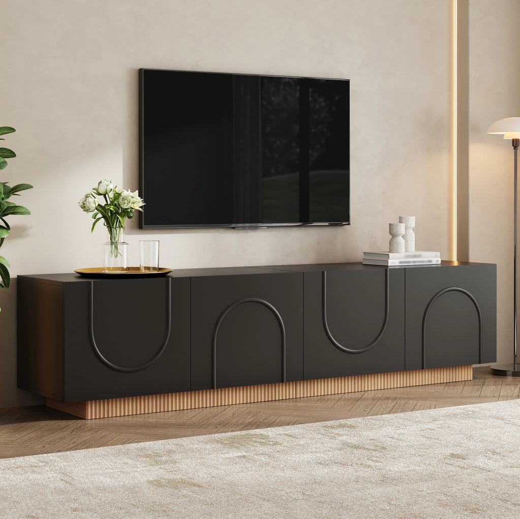 Mobile TV moderno con 4 ante; 170 x 38 x 42 cm; in MDF e truciolare; nero
