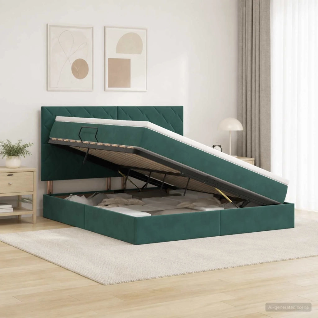 Letto con contenitore e materasso Verde Scuro 180 x 200 cm 3459768