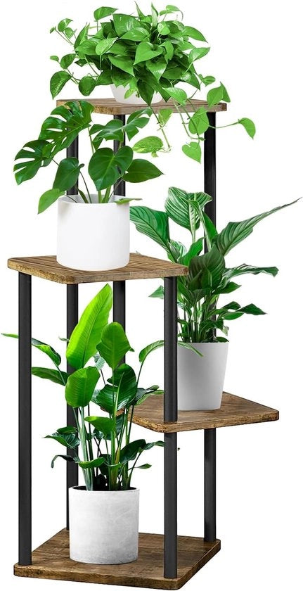 Reclamo per fiori a quattro livelli in legno, supporto per piante, multiple piani, supporto per fiori, supporto per piante, banco per fiori, scala per fiori, scala per piante, supporto verticale per interni, giardino, balcone, decorazione (nero)