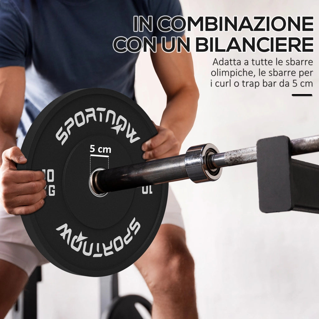 Set 2 Dischi Pesi da 10kg con Foro da 2"/5 cm per Manubri e Bilancieri in Gomma Nero