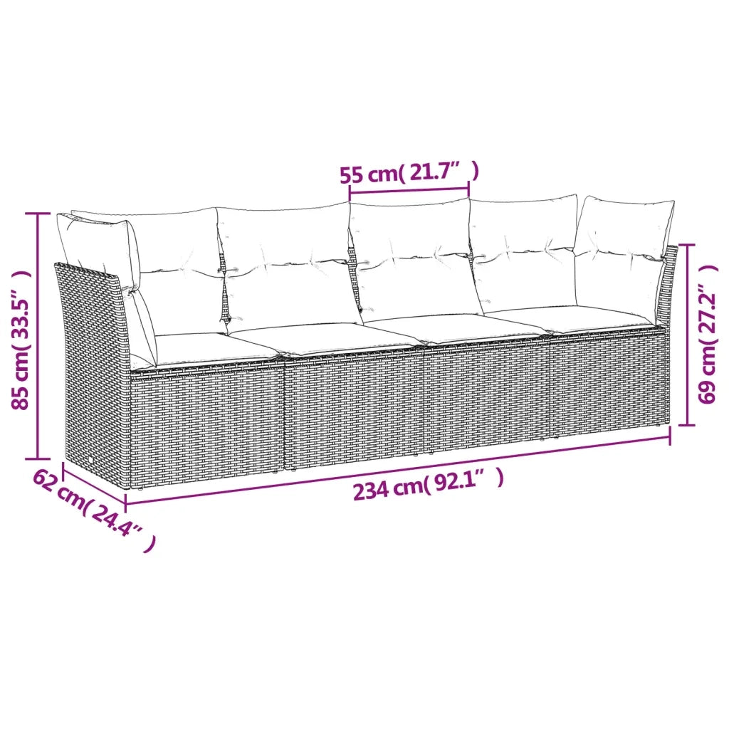 Set Divani da Giardino 4 pz con Cuscini in Polyrattan Grigio
