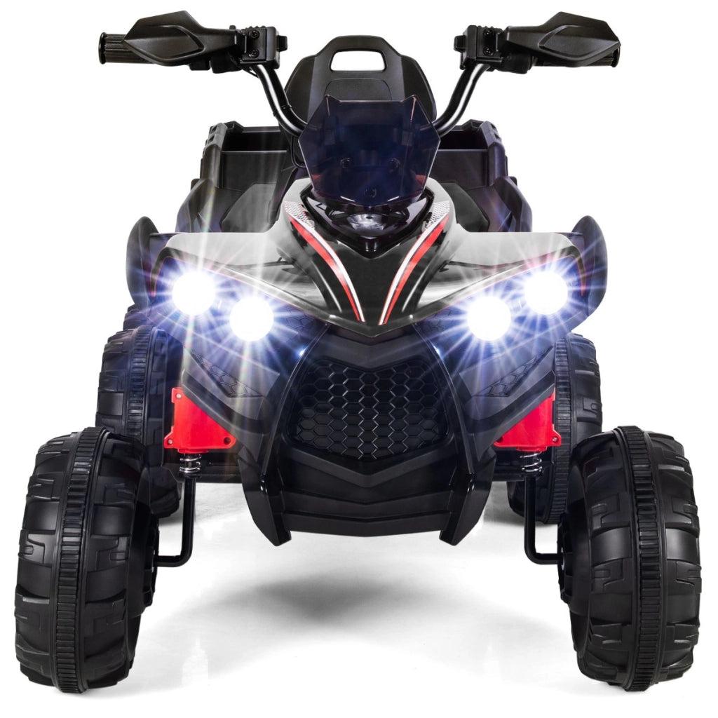 Quadriciclo a batteria da 12V con 6 ruote trazione integraleluci LED, Macchina elettrica per bambini 3 anni+ Nero-Macchinine giocattoli