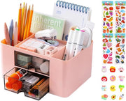 Organizzatore di scrivania con caricatore, penne accessori di scrivania con 5 compartimenti organizzatore multifunzionale per penne ufficio casa scuola, rosa