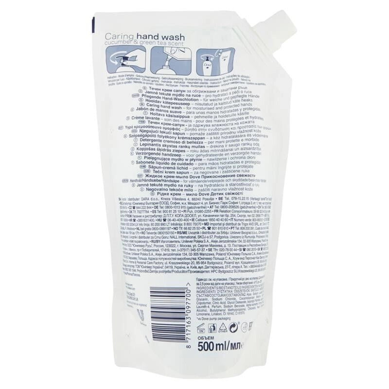 DOVE RICARICA SAPONE LIQUIDO MANI RICARICA GO FRESH COCUMBER & GREEN TEA 500ML