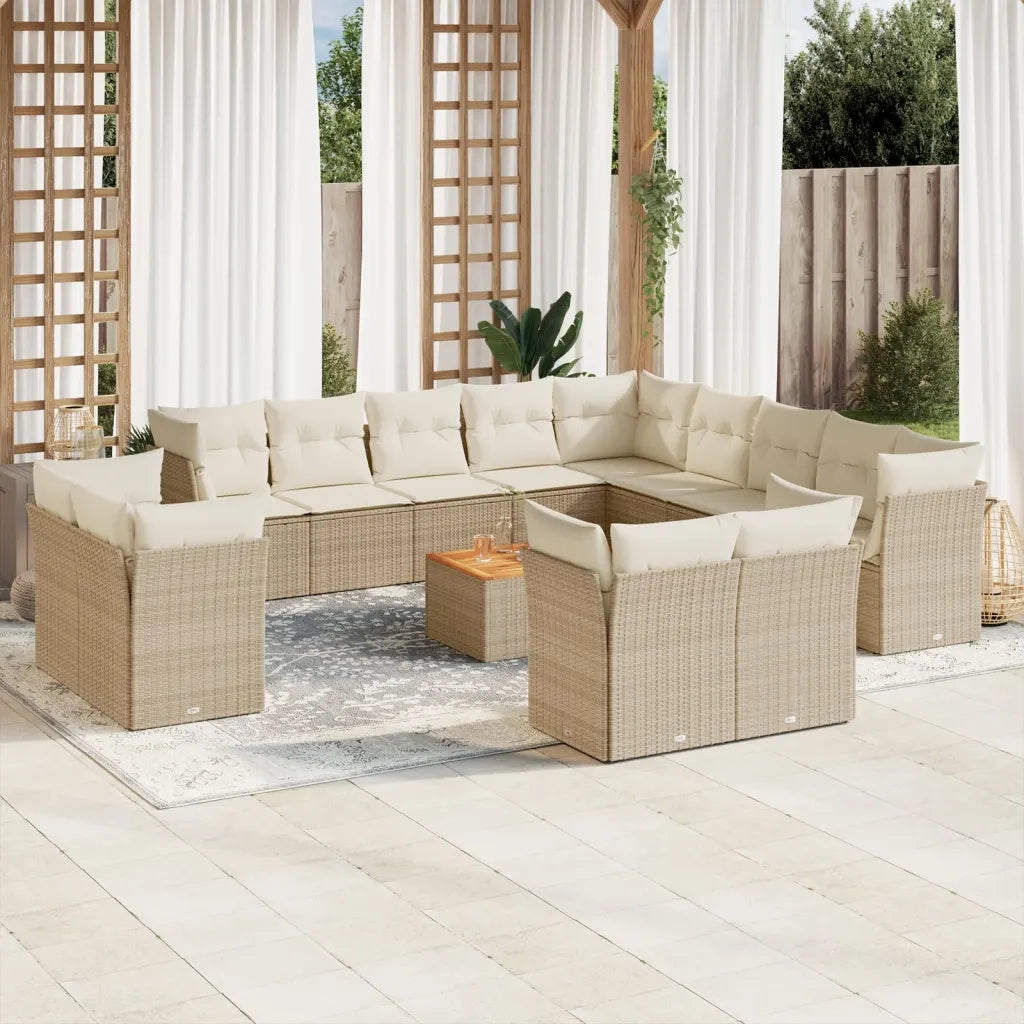Set Divani da Giardino 14pz con Cuscini in Polyrattan Beige 3223958
