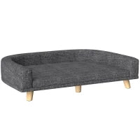 Divano rialzato per cani grandi con cuscino lavabile e gambe in pino, Portata 40 kg, 98 x 67 x 25 cm, Grigio scuro