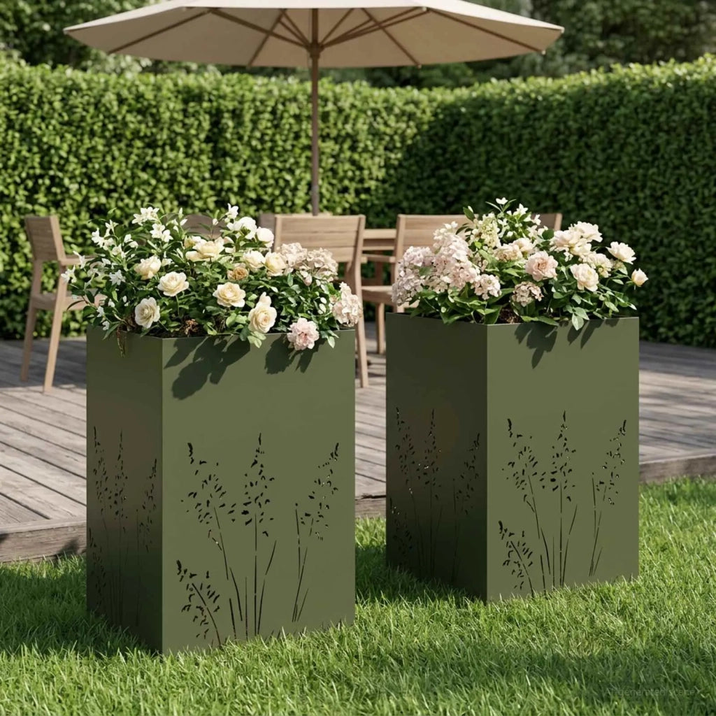 Vaso da giardino 2 pz Verde Oliva 50 x 50 x 75 cm 8005771