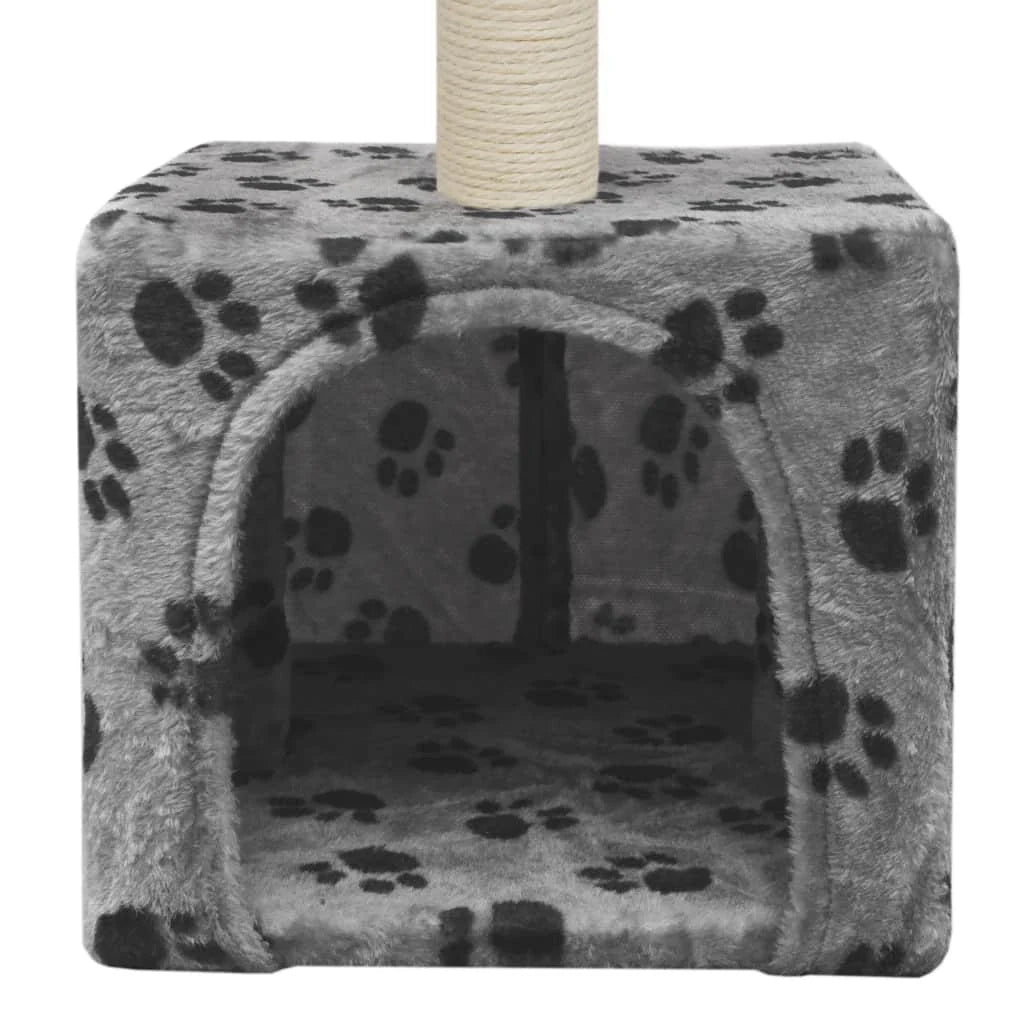 Tiragraffi albero per gatti cuccia per gatti peluche in sisal 55 cm grigio con motivo a impronta di zampa 3702081