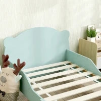 Lettino per Bambini con Testiera e Pediera a Orso e 2 Sponde Laterali, in Legno, 143.5x80x55 cm, Verde
