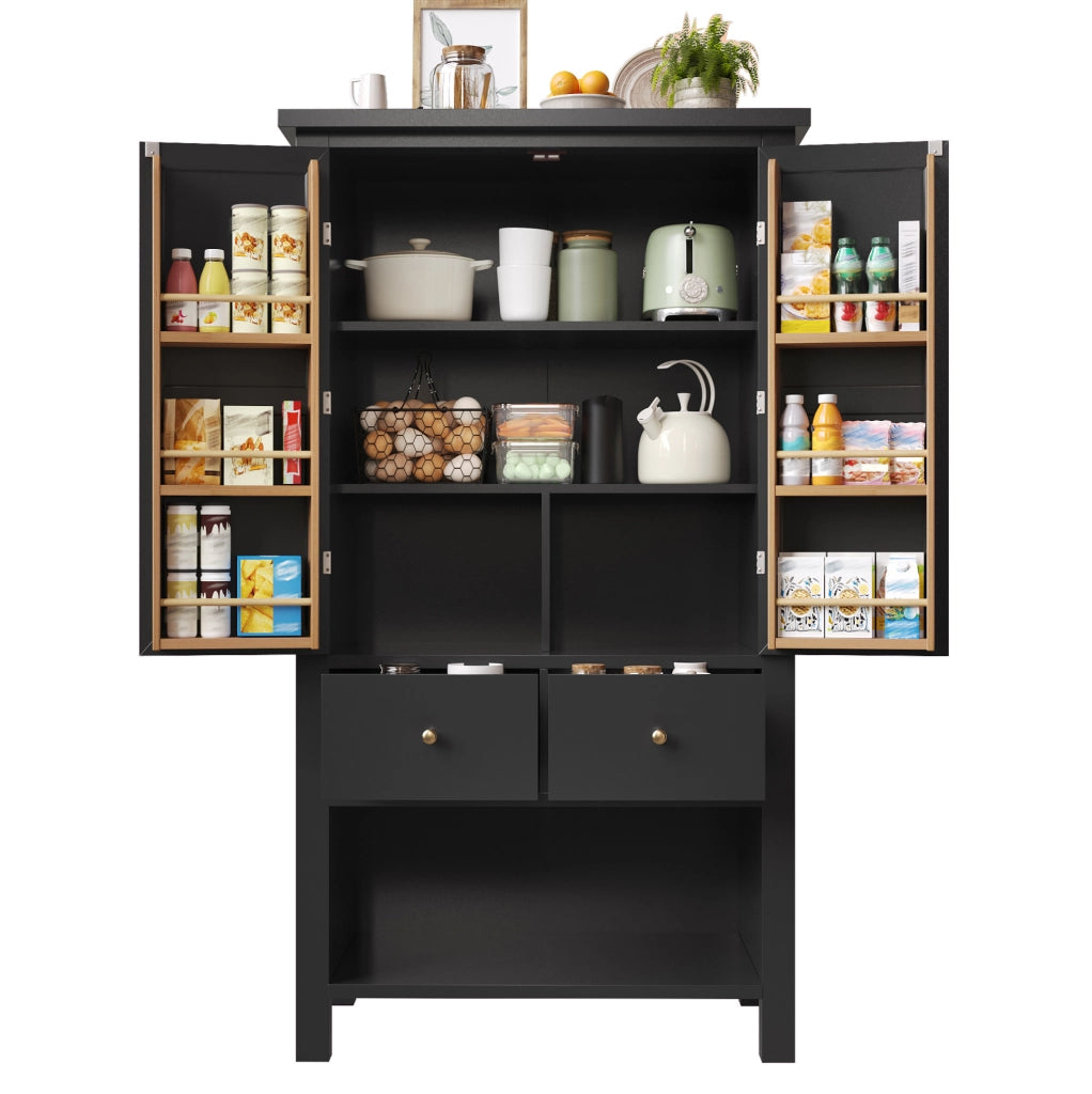 Credenza da cucina nera 80x40x140 cm con 5 cassetti