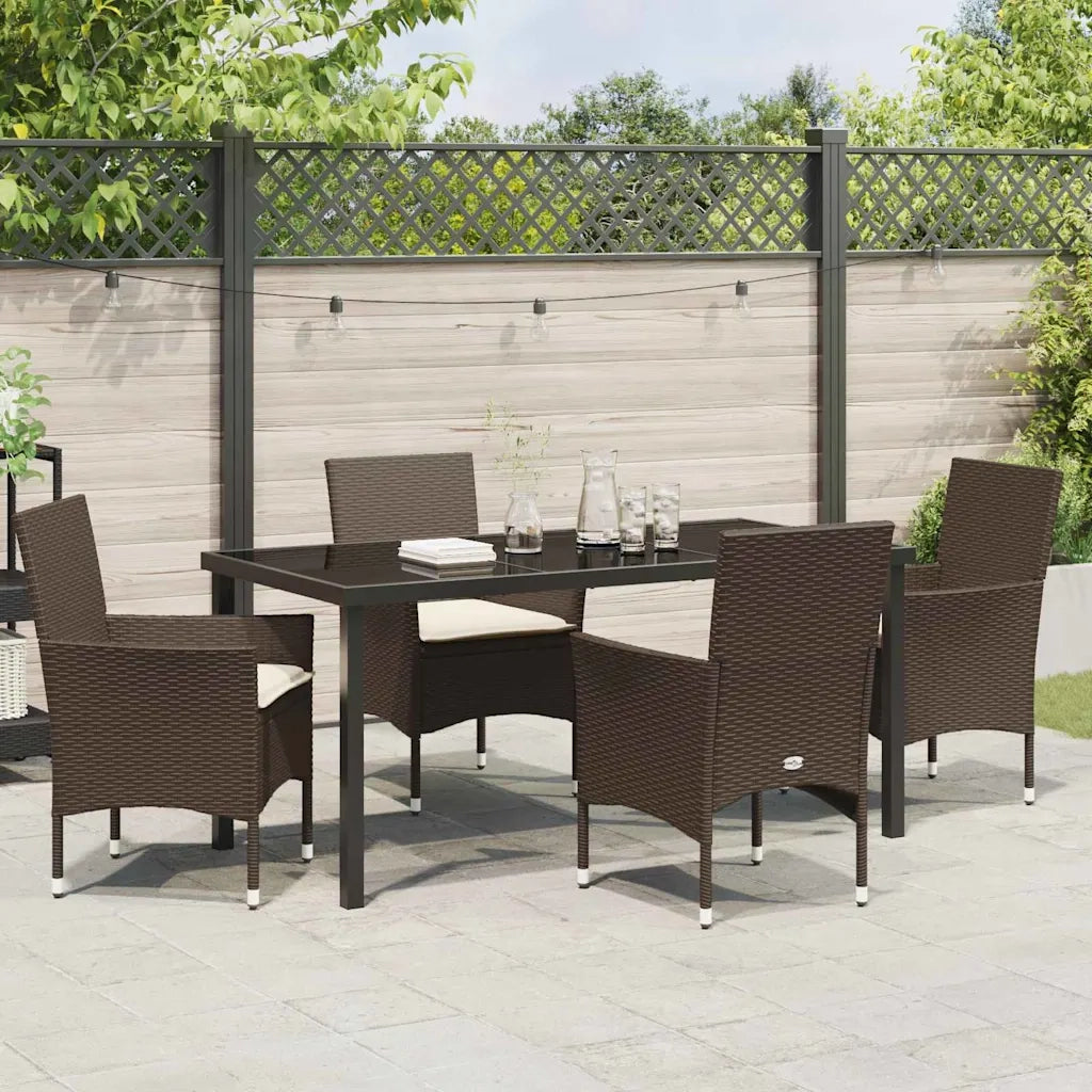Set da Pranzo per Giardino con cuscino 5 pcs Marrone polyrattan 3379782