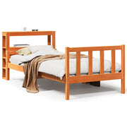 Letto singolo | Letto per adulti | Giroletto con Testiera Marrone Cera 75x190 cm Massello Pino