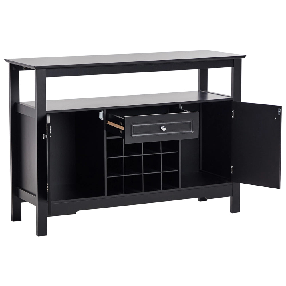 Credenza in MDF nero con frontali in vetro 2 ripiani ad anta cassetto portabottiglie credenza in stile mediterraneo corridoio