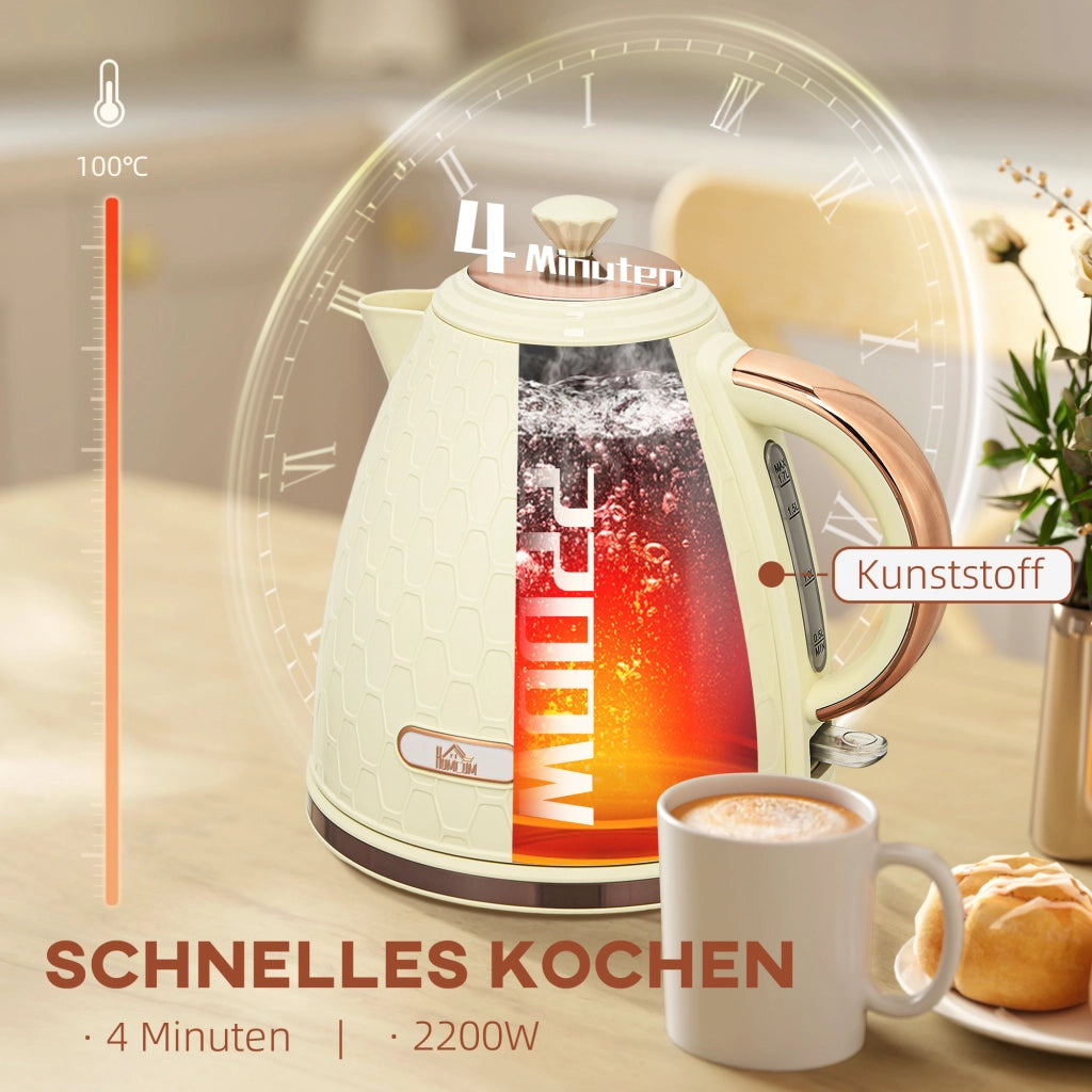 Bollitore Elettrico 2200W ¨C zephmum ¨C Beige, Sichtfenster, Filtro