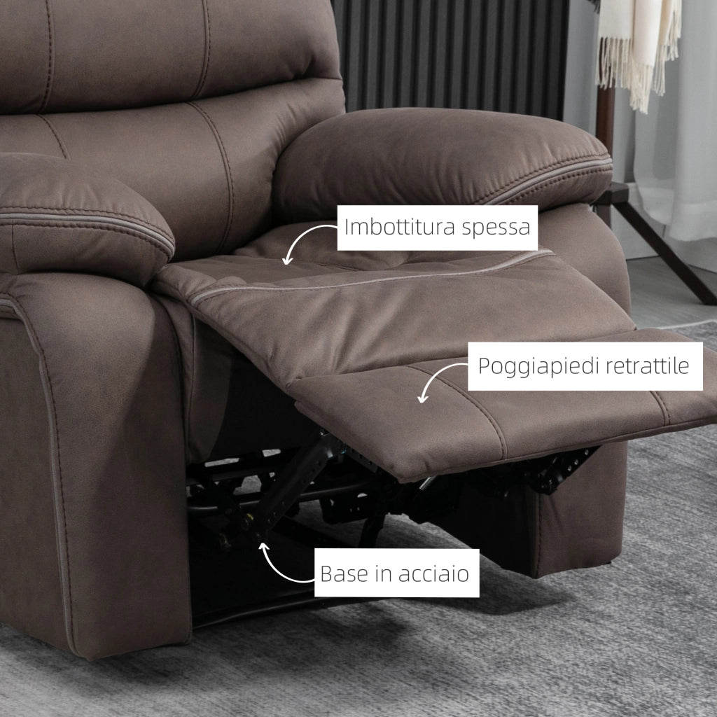 EasyComfort Poltrona Relax con Reclinazione Manuale e Poggiapiedi, in Microfibra e Acciaio, 97x90x96 cm, Marrone