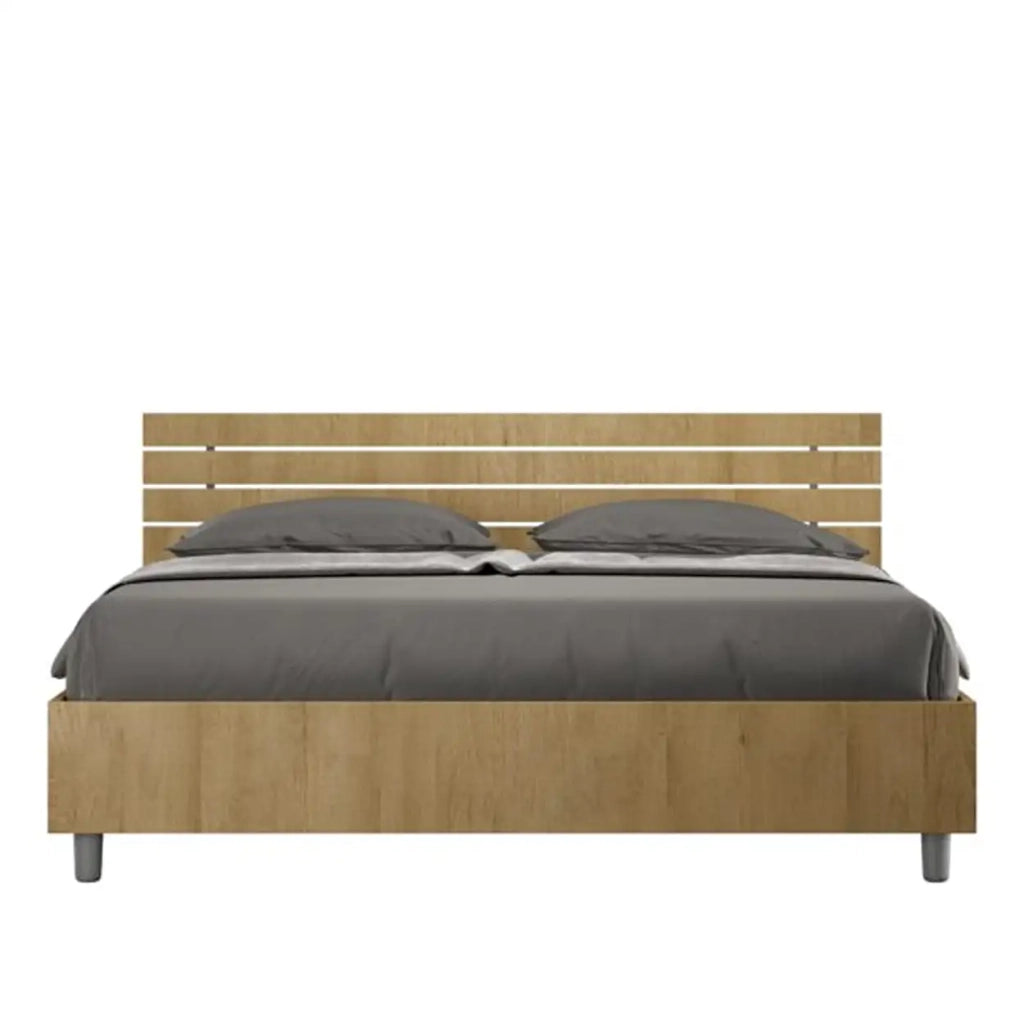 Letto matrimoniale contenitore doppia alzata 160x190 testata dritta con doghe quercia Ankel