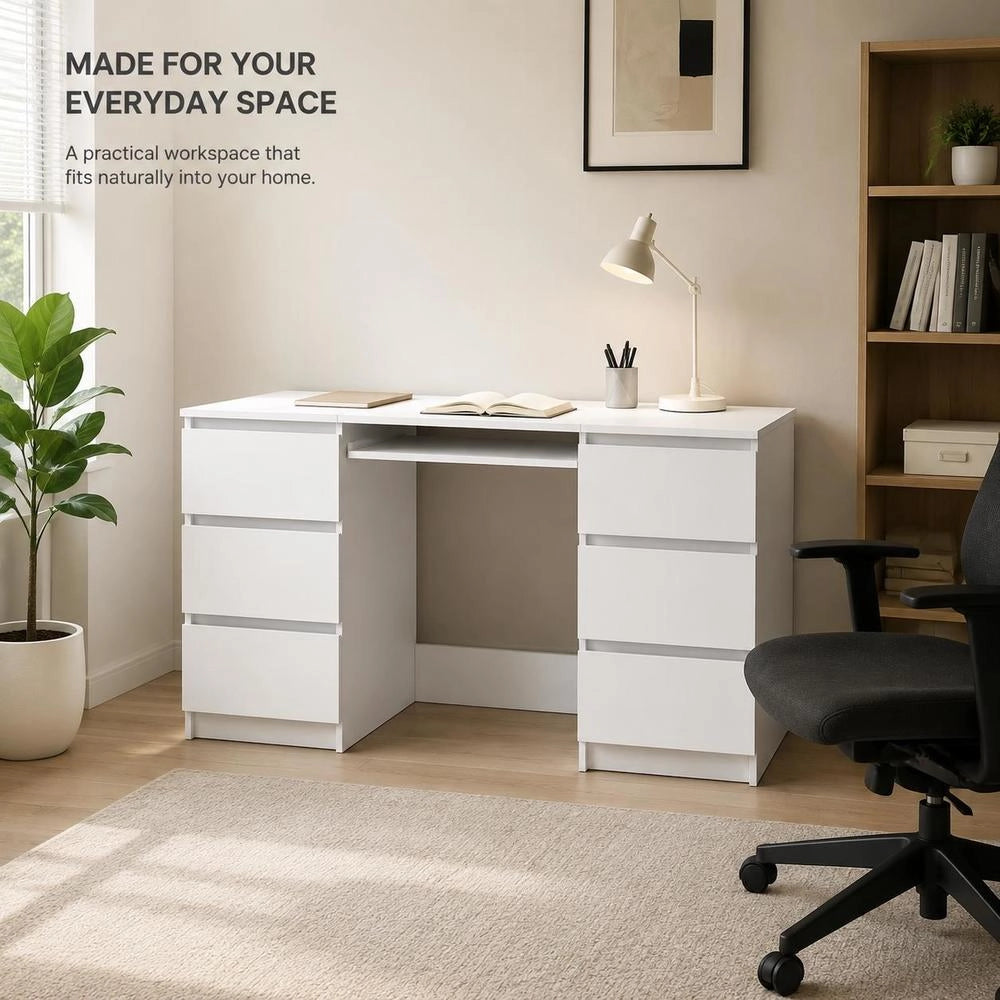 Desk White 140x50x77 Cm Wood Material