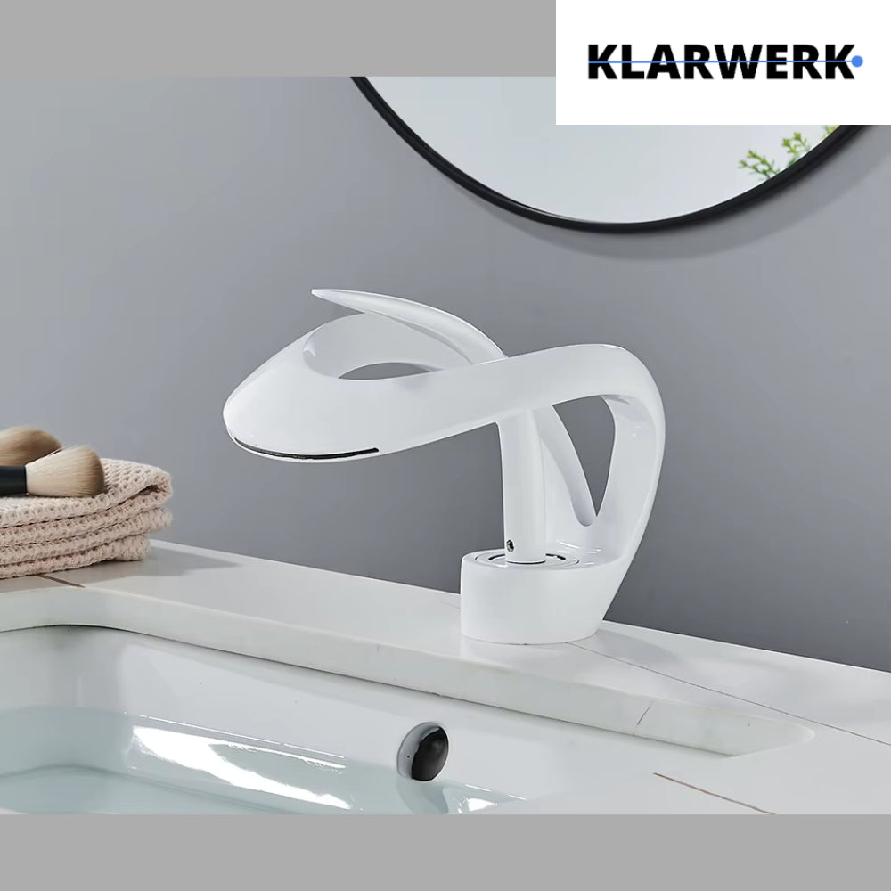 NAVIS | Rubinetto a cascata di design per bagno Rubinetto per bagno bianco | Elegante in acciaio inossidabile  per lavelli | Miscelatore  2 attacchi