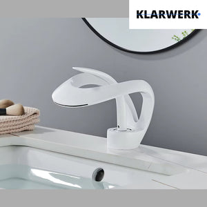NAVIS | Rubinetto a cascata di design per bagno Rubinetto per bagno bianco | Elegante in acciaio inossidabile  per lavelli | Miscelatore  2 attacchi