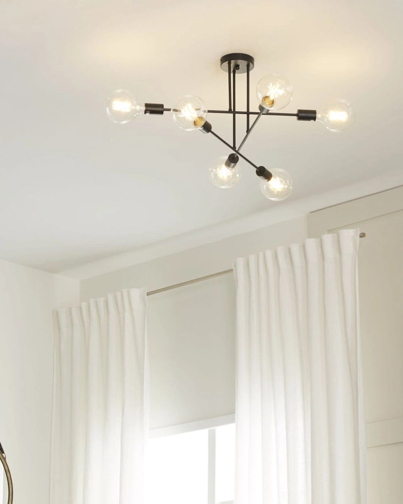 Plafoniera Metallo Nero 33 cm 6 Luci Ferro no Sfumature Soggiorno Camera da Letto Industriale Moderno