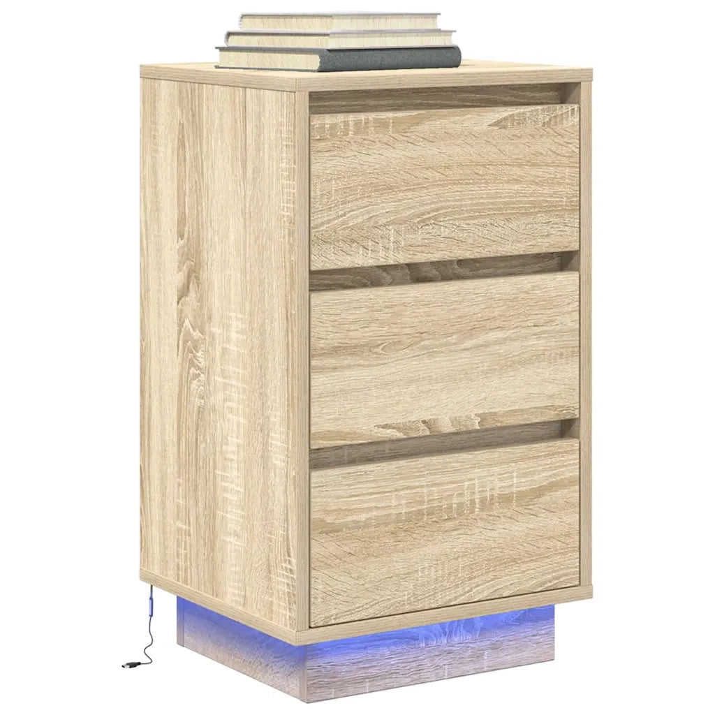 Comodino | Armadio da Notte | Mobiletto da notte con Luci LED Rovere Sonoma 38x34x65 cm
