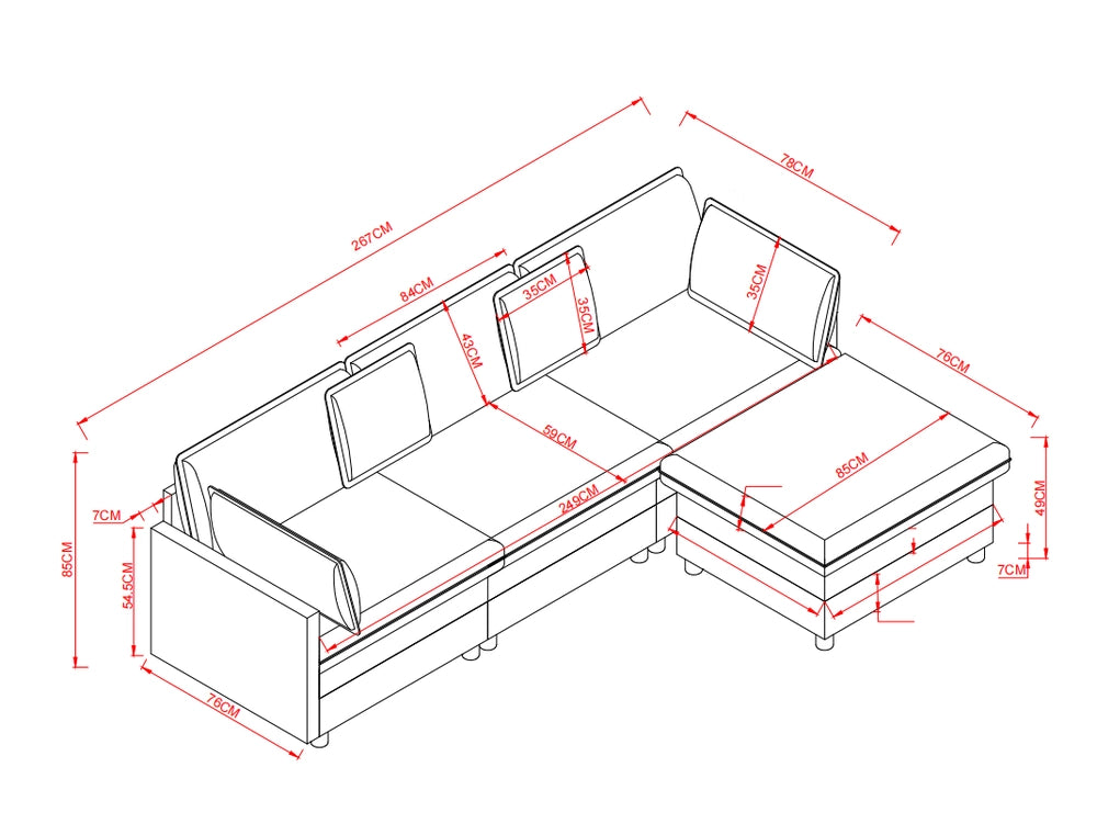 Divano Angolare Modulare 3 Posti con Chaise Longue e Poggiapiedi in Tessuto Chenille ¨C Xylo
