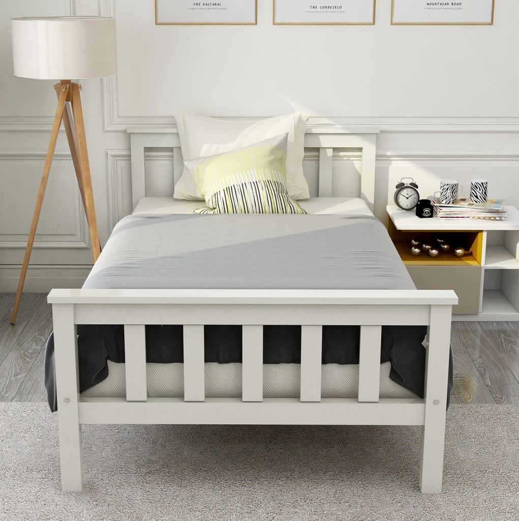Letto singolo 90x200 cm con rete; design minimalista; legno bianco (Senza materasso)