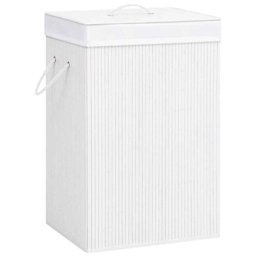 Cesto portabiancheria con un unico scomparto 40 x 30 x 60 cm bambù bianco 02_0006164