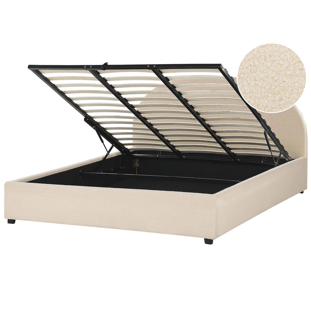 Letto con contenitore in velluto beige 180 x 200 cm minimalista retro ottomana