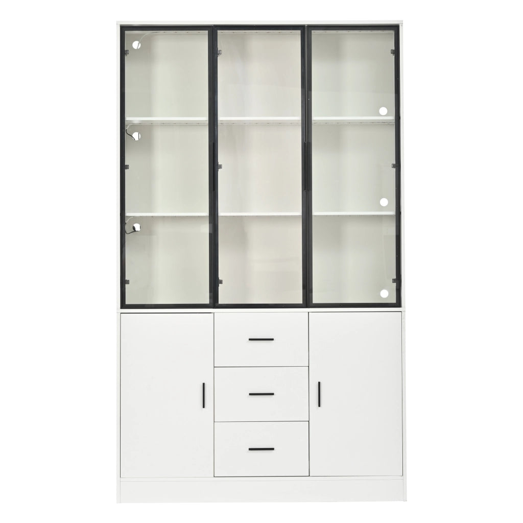 Vetrina con 5 ante; 3 cassetti; LED RGB e ripiani regolabili per soggiorno - 120×30×200 cm - bianco