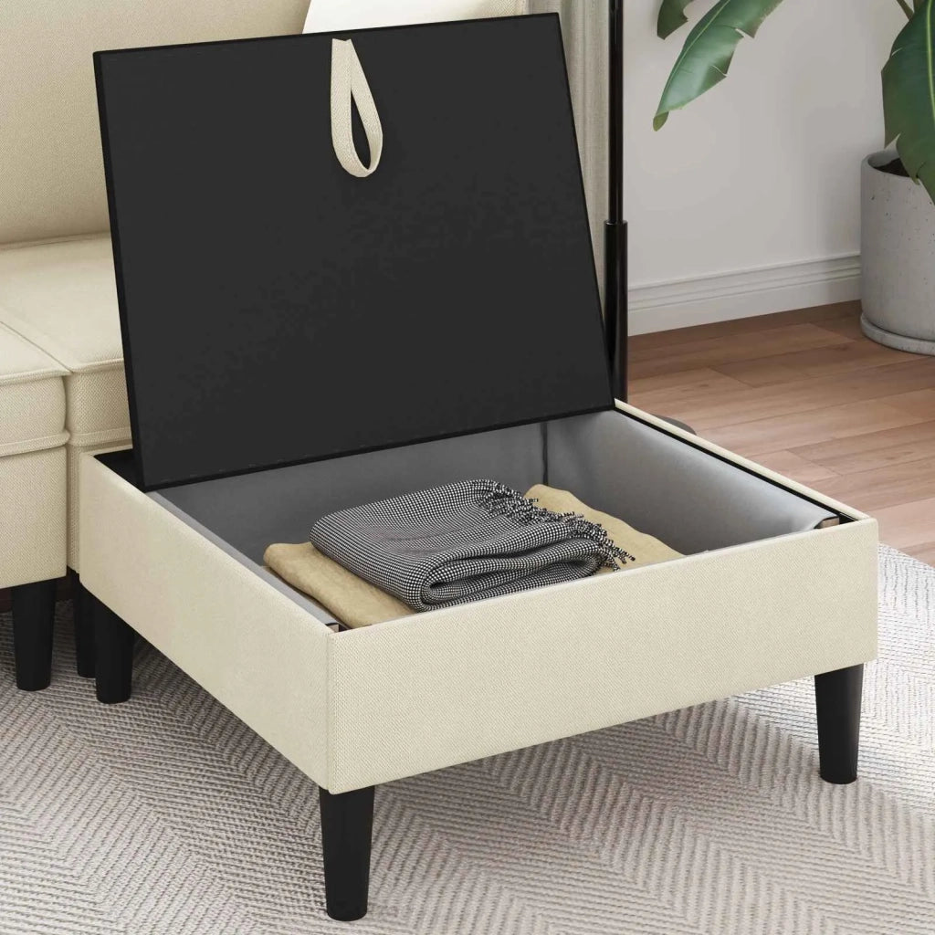 Pouf con Storage Crema Velluto