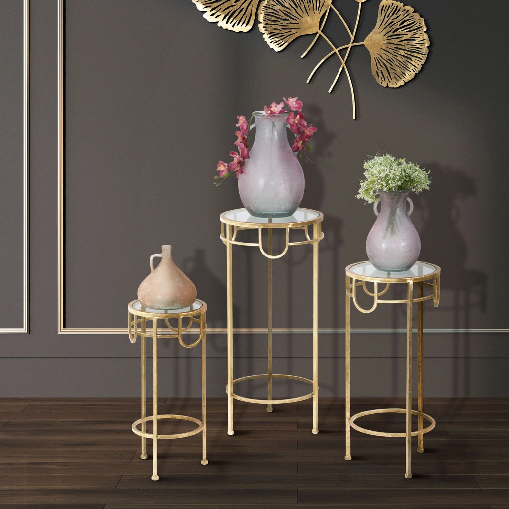 Gama, Tavolino da Salotto set da 3 Portatelefono, 33x33x70h cm oro