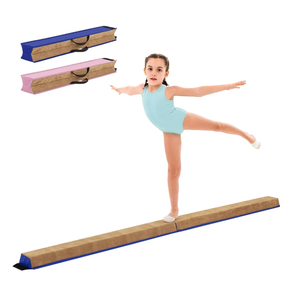 Trave da ginnastica pieghevole 240 x 15 x 6,5 cm supporto robusto e facile da trasportare design moderno in pelle scamosciata blu 20_0013302