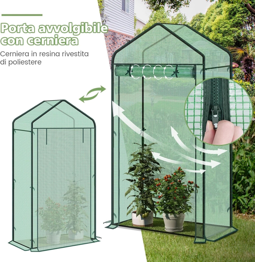 Serra da Giardino con Porte Avvolgibili, Serra da Balcone, Telo in Rete PE 140 g/m², per Piante Idrorepellente, 4 Picchetti, 100x50x190 cm, Verde