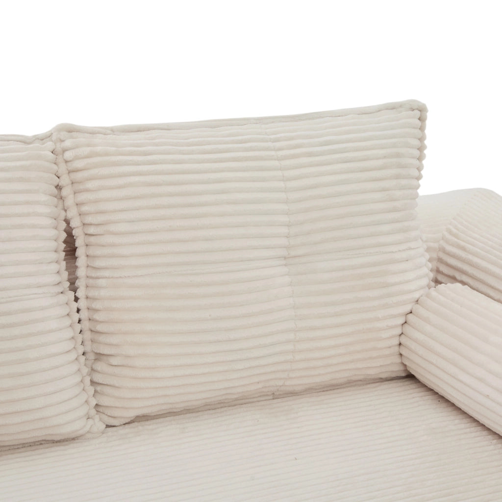 Divano letto multifunzionale in corduroy beige, struttura con molle e cuscini memory, 180x98x80 cm