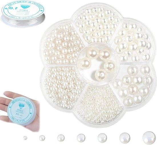 Kralen per gioielleria - perle di vetro in colorazione ivore per creare gioielli - bracciali per gioielleria - filo trasparente con fori per kralen
