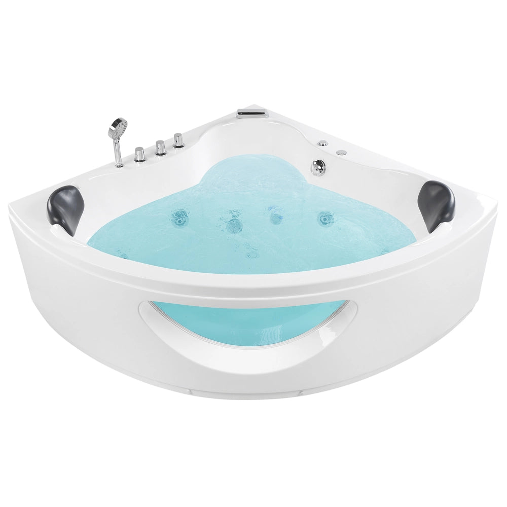 Vasca Idromassaggio Angolare Bianco Sanitario Acrilico con Luci LED 10 Getti Massaggio 146 x 146 cm Stile Moderno