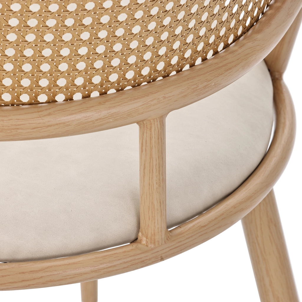 Set di 2 sedie da pranzo beige in rattan con seduta in PU