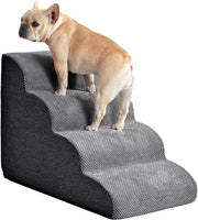 Scala per Piccoli Cani con Copertura Removibile Lavabile - Gradini con Suolo Antiscivolo per Divano, Letto e Auto (4 Gradini, Grigio Scuro)