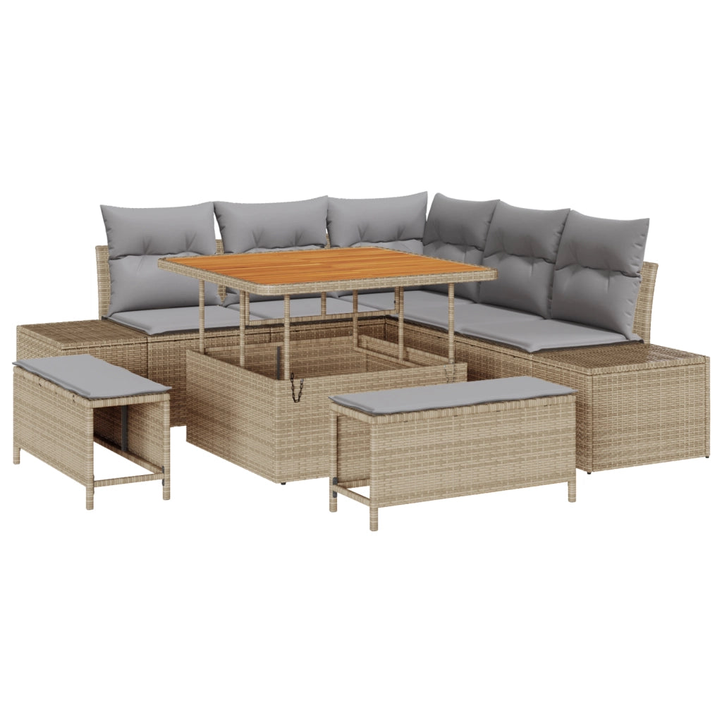 Set divano da giardino  8 pezzi con cuscini beige in polyrattan