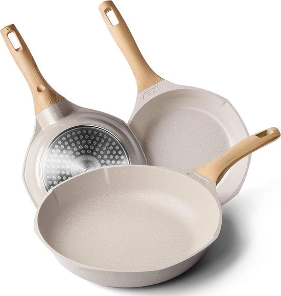 Set di Padella Induzione, 20, 24, 28 cm, Granito, Padella con Maniglia in Bakelite e Smalto Antiscivolo, Pans per Omelette Resistenti alle Scalfitture per Tutti i Fornelli