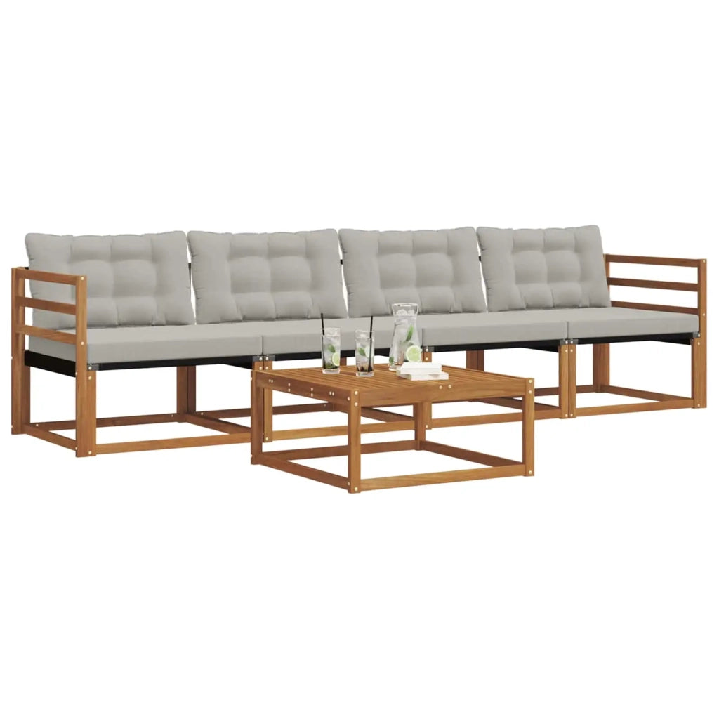 Set di divani da esterno 5 pcs Grigio Naturale e Chiaro