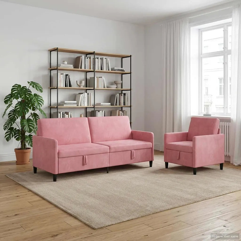 Set di Divani con Storage 2 pz Rosa Poliestere 3429250