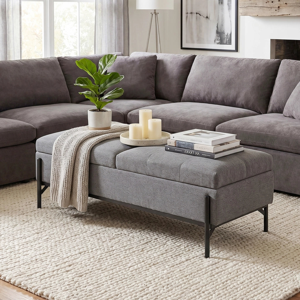 Letto a cassapanca imbottito in tessuto con 2 contenitori ¨C Minimal ¨C 117x50x44 cm